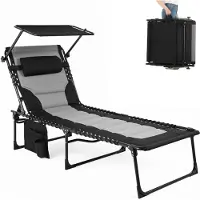 StarTech.com Strandliege Sonnenliege mit Sonnendach - Klappbare Gartenliege 200x68x35 cm - Verstellbar - Gepolstert mit Armlehnen - bis 150 kg belastbar - 1 Stück