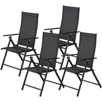 StarTech.com Gartenstühle 4er Set - Klappstuhl - Hohe Rückenlehne 7-fach verstellbar - Mit Armlehnen - Atmungsaktives Gewebe - Metallgestell für Außenbereich - Schwarz