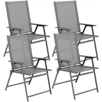 StarTech.com Klappbare Gartenstühle Set - Hochlehner Terrassenstuhl - Textilene, wasserfest, atmungsaktiv, Armlehnen, Metallgestell - Grau 4er Set
