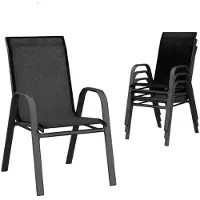 StarTech.com Gartenstühle 4er Set - Stapelbare Hochlehner - Metallgestell - Atmungsaktives Textilene - Mit Armlehnen - Für Garten Terrasse Pool - Schwarz
