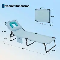 StarTech.com Strandliege Klappstuhl - Faltbarer Sonnenliege Stuhl kurze Ausführung - Gesichtsausschnitt - 5-fach verstellbar - Kopfkissen & Seitentasche - Hellblau
