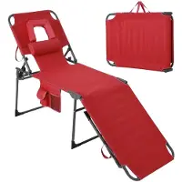 StarTech.com Klappbare Strandliege Sonnenliege - Liegestuhl mit Gesichtsausschnitt - 5-fach verstellbar - Hohe Ausführung - Kissen & Seitentasche - Rot