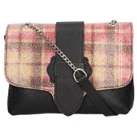 Gave Lux Caelia Umhängetasche Echtes Leder Karo-Klappe Italy Black+Black UNICA 20x16x10 cm