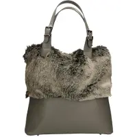 Gave Lux Handtasche Grau Calfhair und Leder Reißverschluss Grey UNIQUE 36x32x14 cm