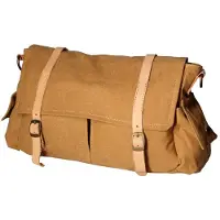 Gave Lux Schultertasche Mina Canvas und echtes Leder Uni Dunkelbeige Cognac UNIQUE 24x34x10 cm