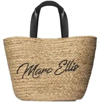 Marc Ellis Handtasche Damen Naturfasern Geflecht Schwarze Henkel Beige and Black UNICA 46x28x20 cm BUBY_GUNES_M-NATURAL-BLACK
