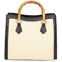 Gave Lux Aella Strohtasche mit schwarzem Leder Damen Handgefertigt in Italien Black B UNICA 25x27x9 cm