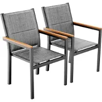 StarTech.com Gartenstuhl Set 2 - Stapelbare Terrassenstühle - Aluminiumrahmen - Textilene Sitzfläche - Wetterfest für Balkon & Garten - Mit Armlehnen - Leinen Grau