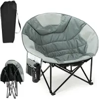 StarTech.com Camping Moon Chair - Faltbarer Outdoor Stuhl - Extra Breit 105x105x95 cm - Gepolsterter Sitz & Mesh - Becherhalter - Grau 1 Stück