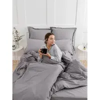 Tollzwood Bettwäsche Set, Grau (2×150×200 + Flat Sheet 240×260 + 2× Kissen 40×80)