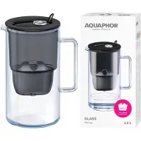AQUAPHOR Glass Filterkanne aus Glas Schwarz 2,5 l Filter Maxfor Plus Mg