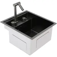 StarTech.com Küchenspüle Edelstahl 304 - Einzelbecken quadratisch - Aufsatz/Einlege-Spüle - 43x39x23 cm - 360° klappbarer drehbarer Wasserhahn - Schwarz