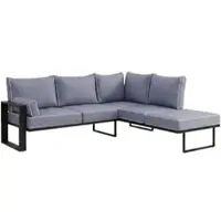 Beautysofa | VERDINO Gartenecke Blaugrau 2R2 Offen – Garten Lounge Ecke wetterfest mit Metallrahmen, Outdoor Ecksofa, SIMAX 42