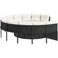 vidaXL Gartensofa mit Kissen Rund Schwarz Poly-Rattan