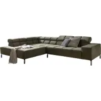 KAWOLA Sofa NELSON Ecksofa Velvet olivgrün Recamiere links mit motorischem Sitzvorzug