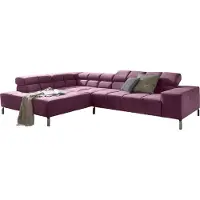 KAWOLA Sofa NELSON Ecksofa Velvet purple Recamiere links mit motorischem Sitzvorzug