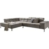 KAWOLA Sofa NELSON Ecksofa Velvet silber Recamiere links mit motorischem Sitzvorzug