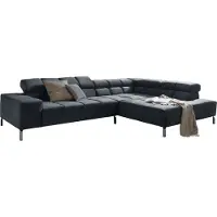 KAWOLA Sofa NELSON Ecksofa Velvet schwarz Recamiere rechts mit motorischem Sitzvorzug