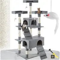 TecTake Kratzbaum Barney 170 cm inklusive 2 Treppen, 4 Spielmäusen und Kippschutz