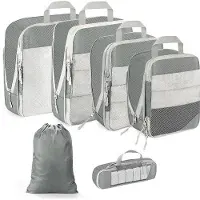 Unyqoos Packwürfel mit Kompression - 6-teiliges Koffer-Organisationsset, grau