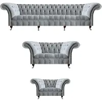 AEA Hellgraue Wohnzimmer Chesterfield Sofas Sessel 2-Sitzer Viersitzer 3tlg