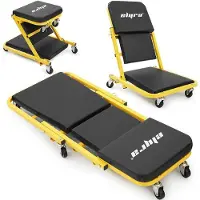 StarTech.com Rollender Mechanikerstuhl Werkstattliege - 3-fach verstellbar - Liegen Sitzen Anlehnen - Gepolsterter Sitz - 6 x 360° Drehrollen - Gelb