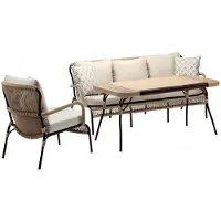 AEA Sofas Beige Couchtisch Sessel Moderne Rattan Luxus Gartenmöbel 3 Sitzer