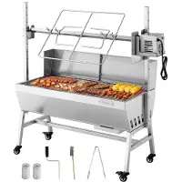 Vevor Drehspießgrill 38 W Spanferkelgrill Lammgrill Holzkohlegrill (94 cm Grilllänge) mit 60 kg Tragkraft & 7-facher Höhenverstellung & Schutzblech, Edelstahl-Elektrogrill-Set für Camping Outdoor