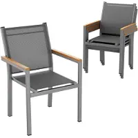 StarTech.com Gartenstühle - Stapelstuhl für Terrasse und Balkon - Aluminiumrahmen - Textilene Sitzfläche - WPC-Armlehnen - bis 150 kg - 4er Set - Grau