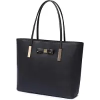 Unyqoos Damen-Shopper Bow – schwarze, Saffiano-Handtasche mit Zierschleife, große Schultertasche A4, Reißverschluss, 35 x 12 x 30 cm