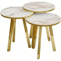 AEA Elegantes Beiges Holz-Metall Couchtisch-Set für modernes Wohnzimmer