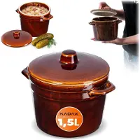 Kadax Steinzeugtopf, Keramiktopf mit Seitengriffen und Deckel, Spülmaschinenfester Steinguttopf, handgemachter Gärtopf aus Keramik, Einlegtopf für Gurken (1.5L)