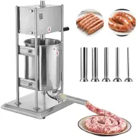 Vevor manueller Wurstfüller 10 L vertikale Wurstfüllmaschine Fleischfüller mit 2 Geschwindigkeiten (schnell / langsam), Hochleistungsfüller aus Edelstahl mit 5 Wurstfüllrohren, Fleischfüllen