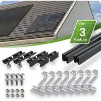 TEPTO Schrägdach MontagesetÂ Schwarz für 3 PV-Module senkrecht 30 mm Rahmenhöhe