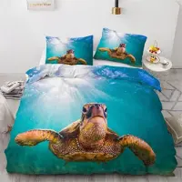 Sonstiges Bettwäsche-Set Meeresschildkröte 135x200 cm 4-teilig Mikrofaser 3D Motiv mit Reißverschluss
