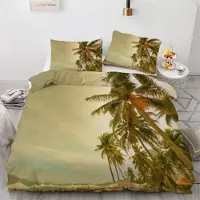 Sonstiges Bettwäsche-Set Palme 220x240 cm 3-teilig Mikrofaser Wendebettwäsche mit Reißverschluss 3D Motiv Tropisch Strand