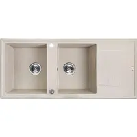 Laveo BADLAND Granitspüle Doppelbecken MEGALO 50x116 Beige mit langer Abtropffläche | Siphon im SET!