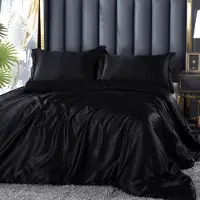 Sonstiges Bettwäsche Set 200x220 cm Satin Schwarz Glänzend Microfaser 2 Kissenbezüge 80x80 cm mit Reißverschluss