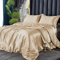 Sonstiges Bettwäsche Satin 135x200 cm Gold Beige Glänzend mit Reißverschluss 80x80 cm Kissenbezug