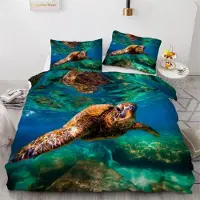Sonstiges Bettwäsche-Set Meeresschildkröte 135x200 cm 2-teilig Mikrofaser mit Reißverschluss 3D Motiv Kinder