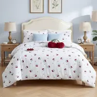 Sonstiges Bettwäsche-Set 2-teilig Blau Weiß Gestreift mit Kirschen & Schleifen 155x220 cm Mikrofaser mit Reißverschluss