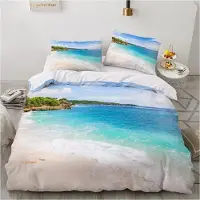 Sonstiges Bettwäsche-Set 4-teilig Meeresmotiv Strand 3D Weiß Blau Mikrofaser 135x200 cm 2x 80x80 cm Reißverschluss