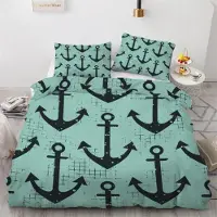 Sonstiges Bettwäsche-Set 155x220 cm 3-teilig Mikrofaser Anker Motiv Ozean Maritim mit Reißverschluss