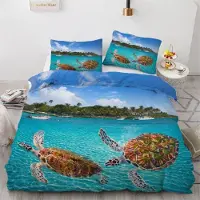 Sonstiges Bettwäsche-Set Meeresschildkröte 200x200 cm 3-teilig Mikrofaser mit Reißverschluss 2 Kissenbezüge 80x80 cm