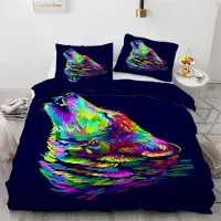 Sonstiges Bettwäsche-Set 200x200 cm 3-teilig Mikrofaser Graffiti Wolf 3D Wendebettbezug mit Reißverschluss
