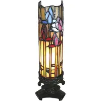LumiLamp Clayre & Eef Tiffany Tischlampe 15x15x27 cm Beige Blau Glas Blumen