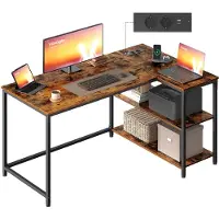 Vasagle Schreibtisch mit Stauraum, L-Form Computertisch, höhenverstellbare Ablage, Büro, mit Ladestation, 120 x 80 cm, braun