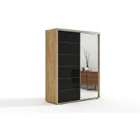 BM-Möbel A11 Kleiderschrank mit Schiebetür aus Glas mit Spiegel - Craft Gold, Lacobel Schwarz - 200 x 62 x 245 cm