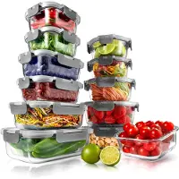 Nutrichef Vorratsdosen Glas Set Grau – 12 Glasbehälter mit Deckel Luftdicht Meal