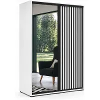BM-Möbel Atena Schiebetürenschrank - 200 x 62 x 215 cm - Korpus: Weiß, Lamellen – Schwarz